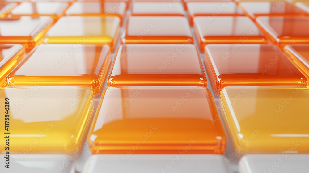 Poster modern 3d render showcasing neatly aligned glossy blocks in vibrant orange and yellow tones symboliz