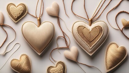 Obraz premium beige hearts embroidered with threads valentine s day card