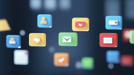 Naklejka premium Team Collaboration Platform with Floating Icons for Tasks