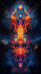 Naklejka premium Abstract cosmic pillar of vibrant colors and glowing patterns.