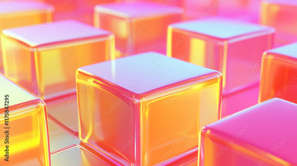 Poster modern 3d render showcasing neatly aligned glossy blocks in vibrant orange and yellow tones symboliz