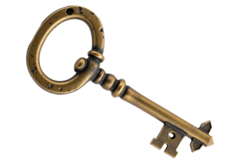 Golden old key isolated 