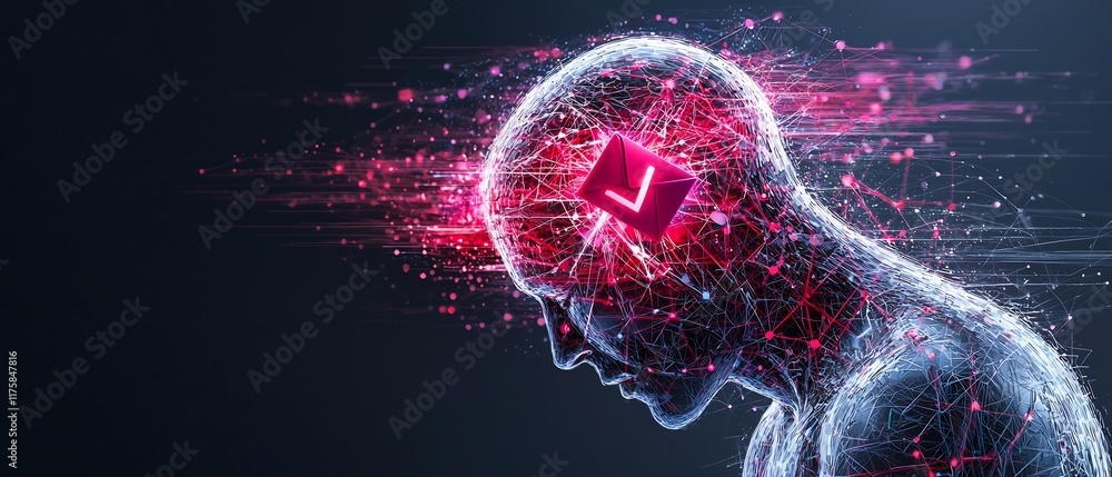 Poster interconnected global networks abstracted human form merging with pulsing digital pathways in a flui