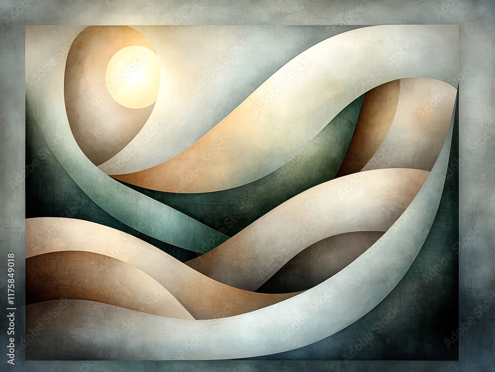 Aufkleber mystical abstract landscape featuring a composition of interlacing curved forms in subdued hues crea