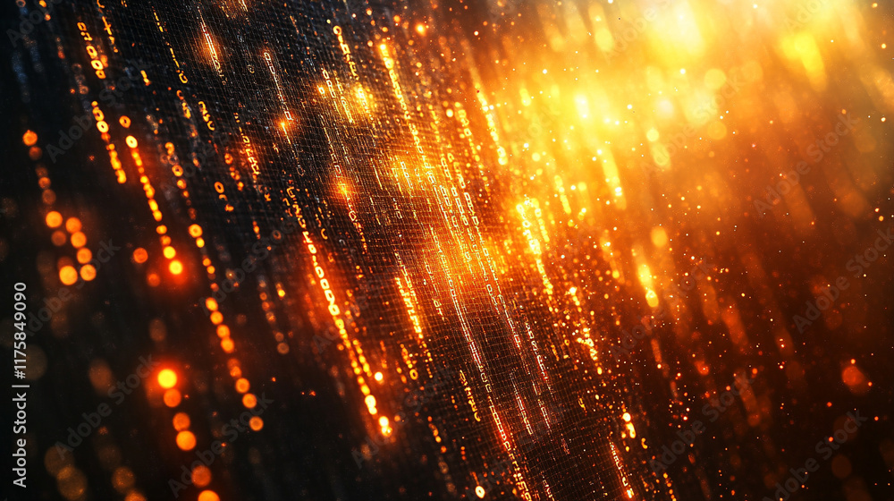 Poster abstract representation of cyberspace matrix featuring falling digital lines resembling binary code 