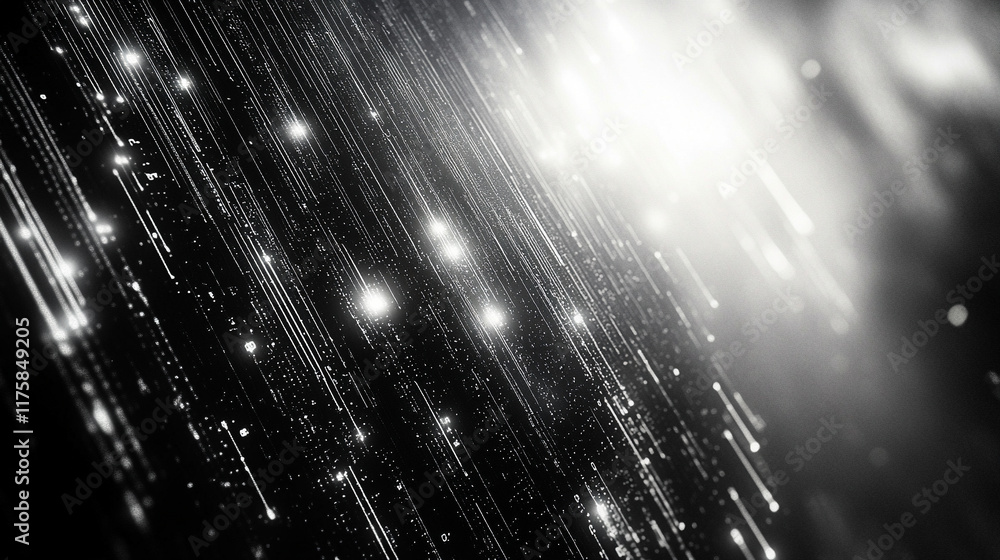 Poster abstract representation of cyberspace matrix featuring falling digital lines resembling binary code 
