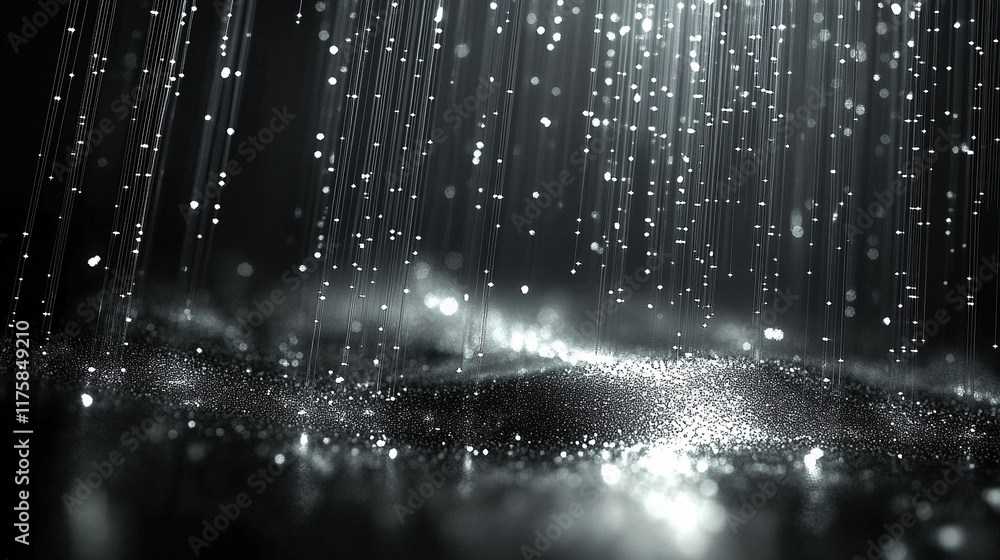 Poster abstract representation of cyberspace matrix featuring falling digital lines resembling binary code 