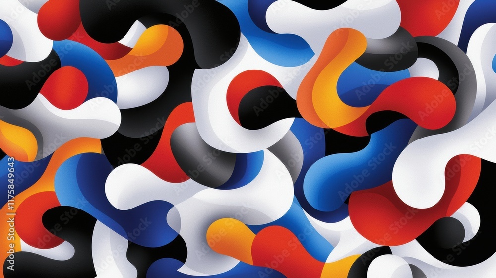 Poster abstract digital art piece with a colorful and dynamic composition. it features a variety of shapes 