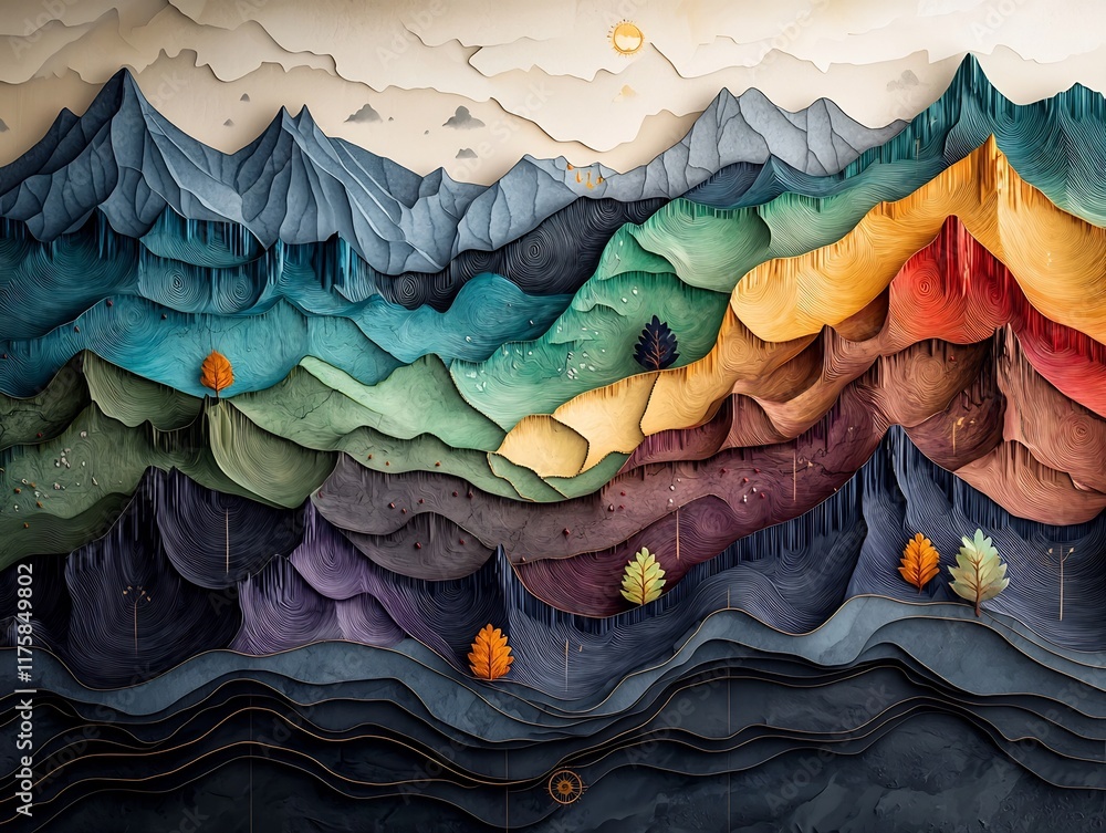 Aufkleber intricate topographic map design illustrating the captivating rainfall patterns of a remote mountain