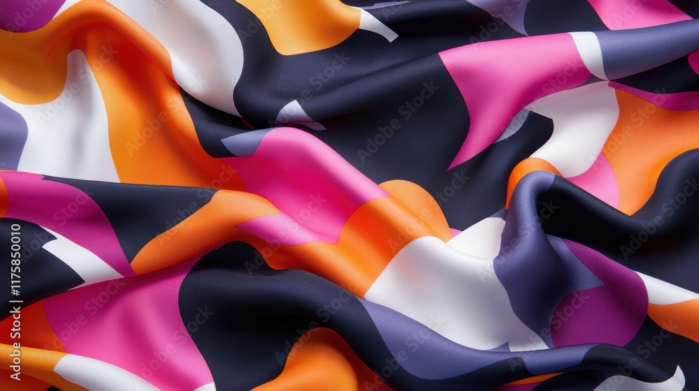 Aufkleber close-up of a fabric with a colorful abstract pattern. the fabric appears to be made of a silky mate