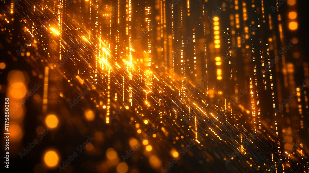 Poster abstract representation of cyberspace matrix featuring falling digital lines resembling binary code 