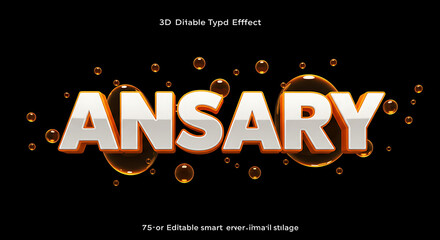 3D Editable Text Effect: ANSARY - Orange Bubbles