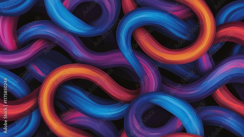 Poster abstract digital art piece that appears to be made up of multiple overlapping wavy lines in differen