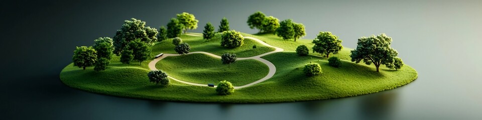 Visualization of Sustainable Landscape Design with Circular Patterns and Renewable Elements A conceptual showcasing a harmonious of natural features eco friendly infrastructure