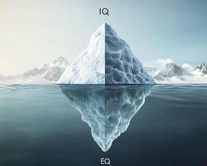 Obraz premium IQ Above, EQ Below Split-Level Iceberg with Detailed Texture and Soft Ocean Waves