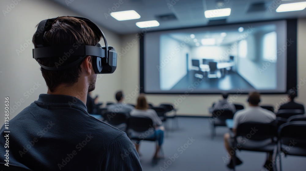 Poster immersive virtual reality experience in a modern classroom setting