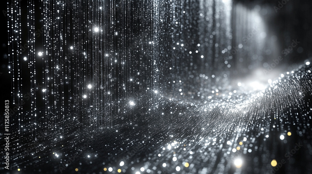 Poster abstract representation of cyberspace matrix featuring falling digital lines resembling binary code 