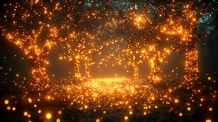 Naklejka premium Magical glowing trees in a dark forest.