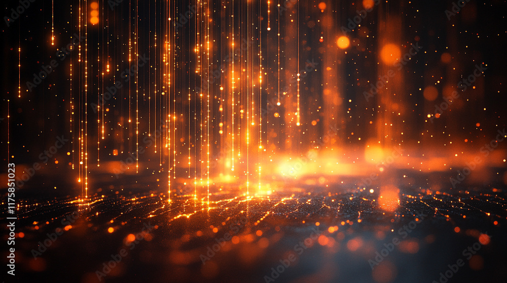 Poster abstract representation of cyberspace matrix featuring falling digital lines resembling binary code 