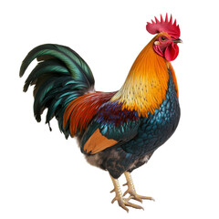 Fototapeta premium Vibrant ameraucana rooster with striking plumage against bright transparent background, ameraucana rooster isolated on transparent background