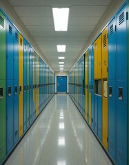 A colorful and dynamic school hallway that evokes a sense of energy and movement