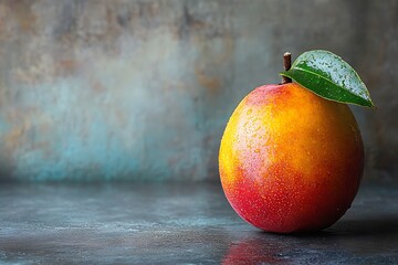 A Single Ripe Mango With A Green Leaf