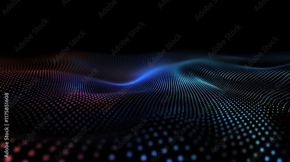 Poster abstract digital art piece with a black background. the focal point of the image is a wave-like patt