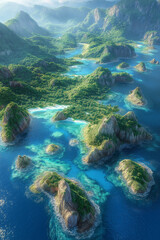 Photo réaliste d’un archipel tropical entouré d’eaux turquoise