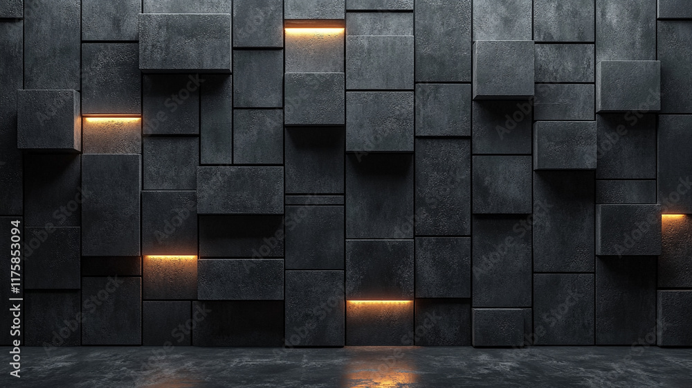 Aufkleber dark concrete wall with integrated white light strips, featuring geometric tech design with illumina