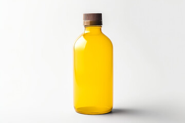 Bottle of liquid is sitting on a white background