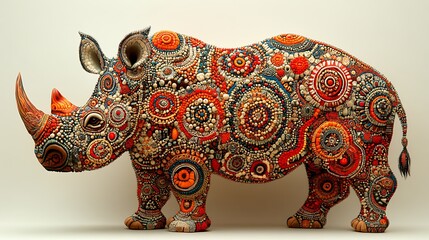 Obraz premium Ornate mosaic rhino sculpture, vibrant colors, detailed texture.