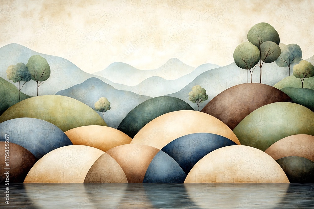 Poster elegant and expressive abstract landscape wallpaper design featuring sinuous interlocking curved sha