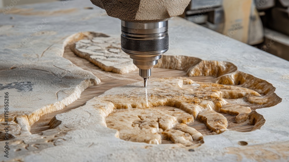 Aufkleber precision milling of wooden surface by cnc router in workshop setting for detailed craftsmanship and