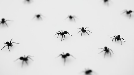 Minimalist Black Spiders on White Surface, Creating an Eerie Halloween-Themed Look