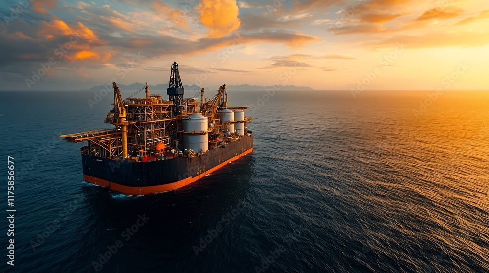Poster massive offshore floating production storage and offloading fpso unit vessel operating in calm azure