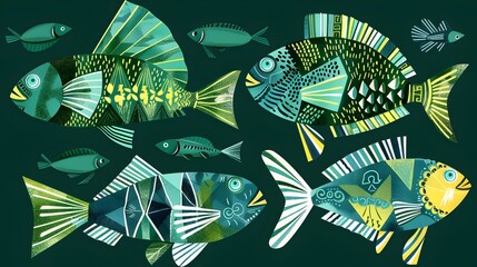 Vibrant Emerald Fish Adorned with Portuguese Tile Patterns