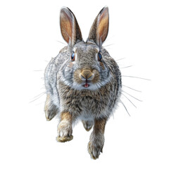 Detailed portrait of a rabbit in mid-leap