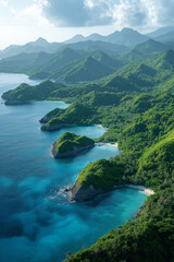 Obraz premium Photo réaliste d’un archipel d’îles verdoyantes et plages de sable blanc