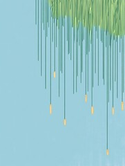 Dreamy Green Abstract Illustration: Gently Falling Lights Against a Calm Sky. AI Generated