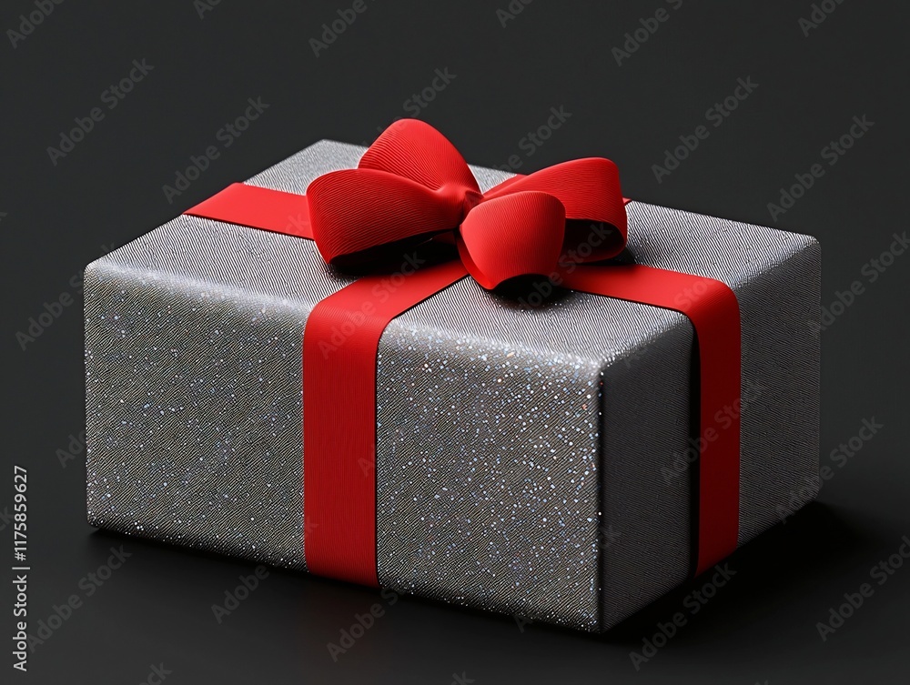 Poster 3d render of a neatly wrapped present box with a bright crimson bow intricate folds in the gift wrap