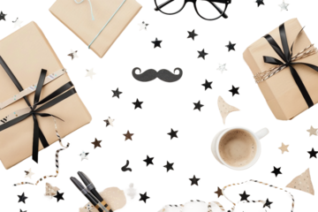 Celebrating Fathers Day with a concept frame of a gift box and coffee cup, a perfect tribute to fathers isolated on transparent background