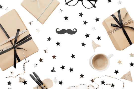 Celebrating Fathers Day with a concept frame of a gift box and coffee cup, a perfect tribute to fathers isolated on transparent background - Powered by Adobe
