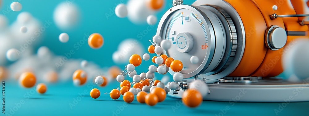 Poster colorful 3d rendering of a spectrometer analyzing the frequency of molecular the scientific measurem