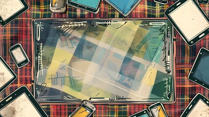 Obraz premium Eclectic Plaid and Technology Border Frame for Graphic Design Use