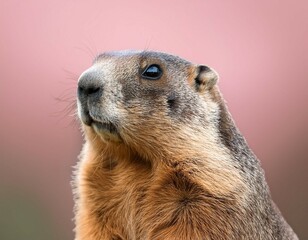 cute groundhog on pastel background