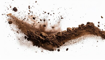 falling soil dirt isolated on white or transparent