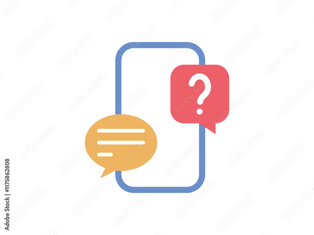 Aufkleber Mobile phone with question mark icon button and chat message speech bubble icon. social media, network online communication background - smartphone with faq chatting talk bubbles. vector illustration