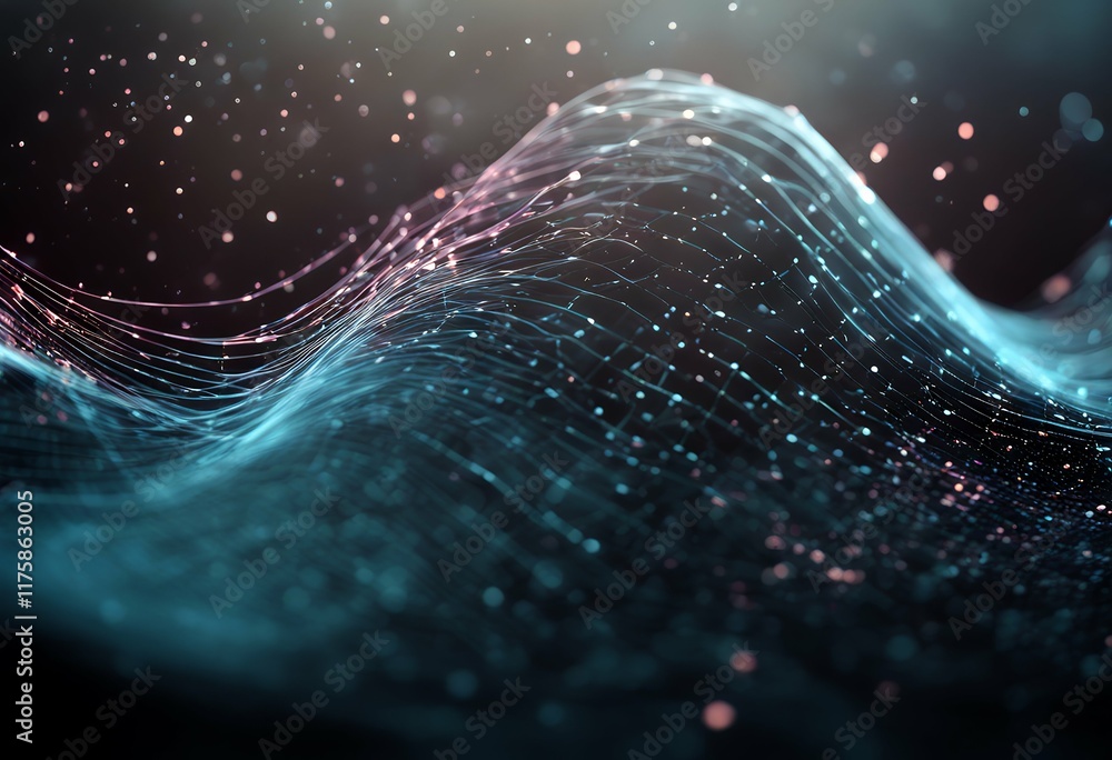 Poster wave lines abstract futuristic dots connection background digital background 3d network