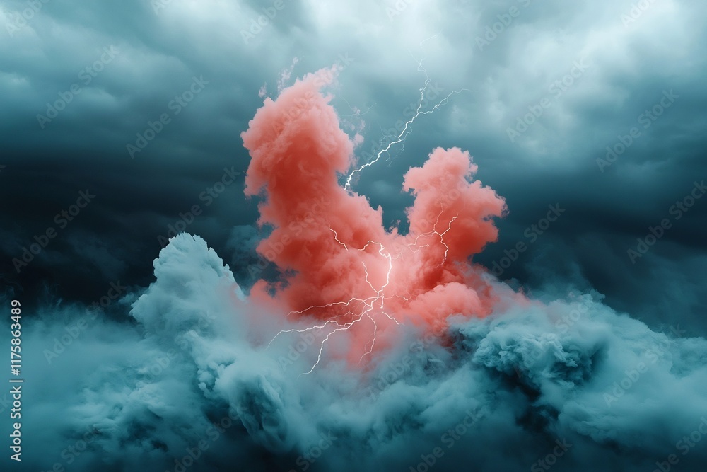 Poster captivating electrical storm with blinding bolts of lightning crashing through a foreboding tempestu