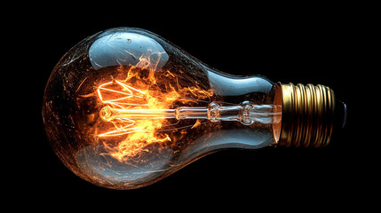 A high-speed capture of a traditional electric bulb exploding into a colorful burst of light and glass shards, symbolizing chaos and sudden energy, with space on the side for captioning

